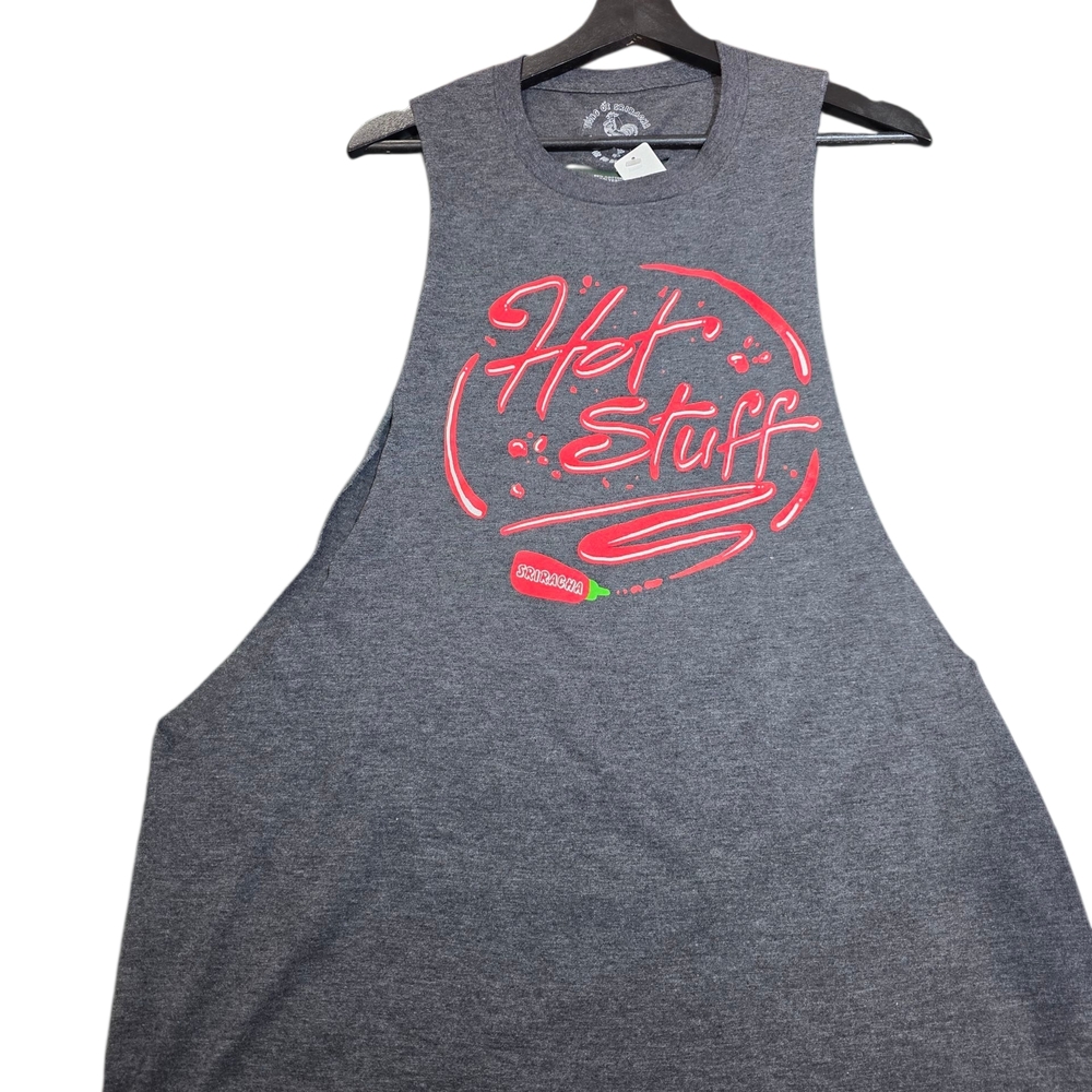 Gray Sleeveless Top with Pink Graphic